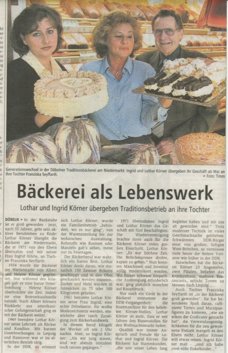 Tradition der Bäckerei Körner - Bäckerei als Lebenswerk