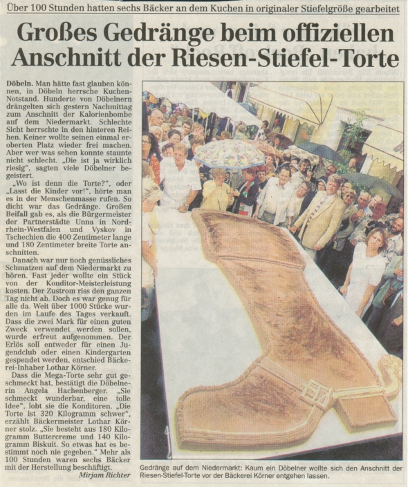 Tradition der Bäckerei Körner - Anschnitt Riesenstiefel