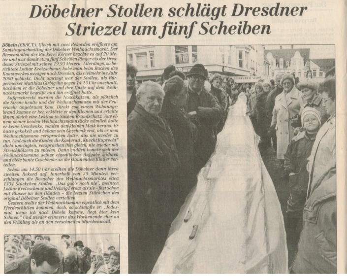 Tradition der Bäckerei Körner - Anschnitt Riesenstollen 1993