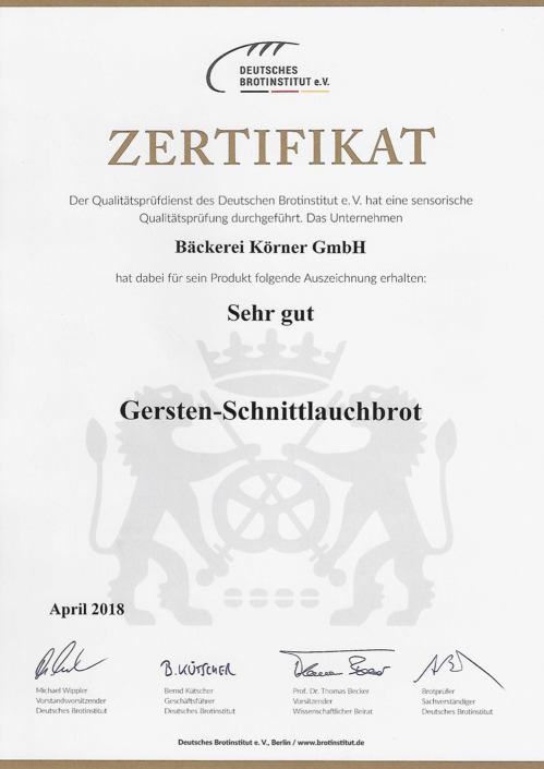 2018 Zertifikat Gersten-Schnittlauchbrot